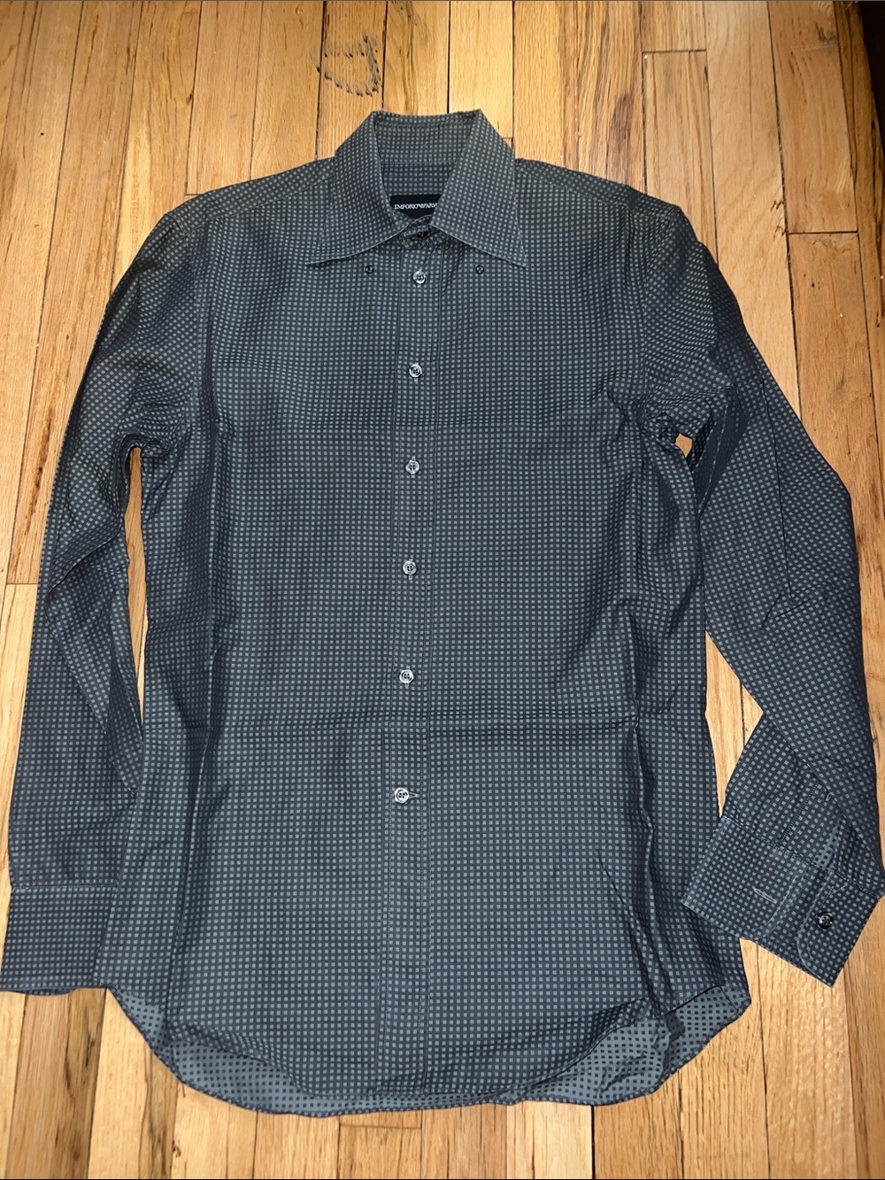 Emporio Armani Men's Dark Gray Microdot Dress Shirt
